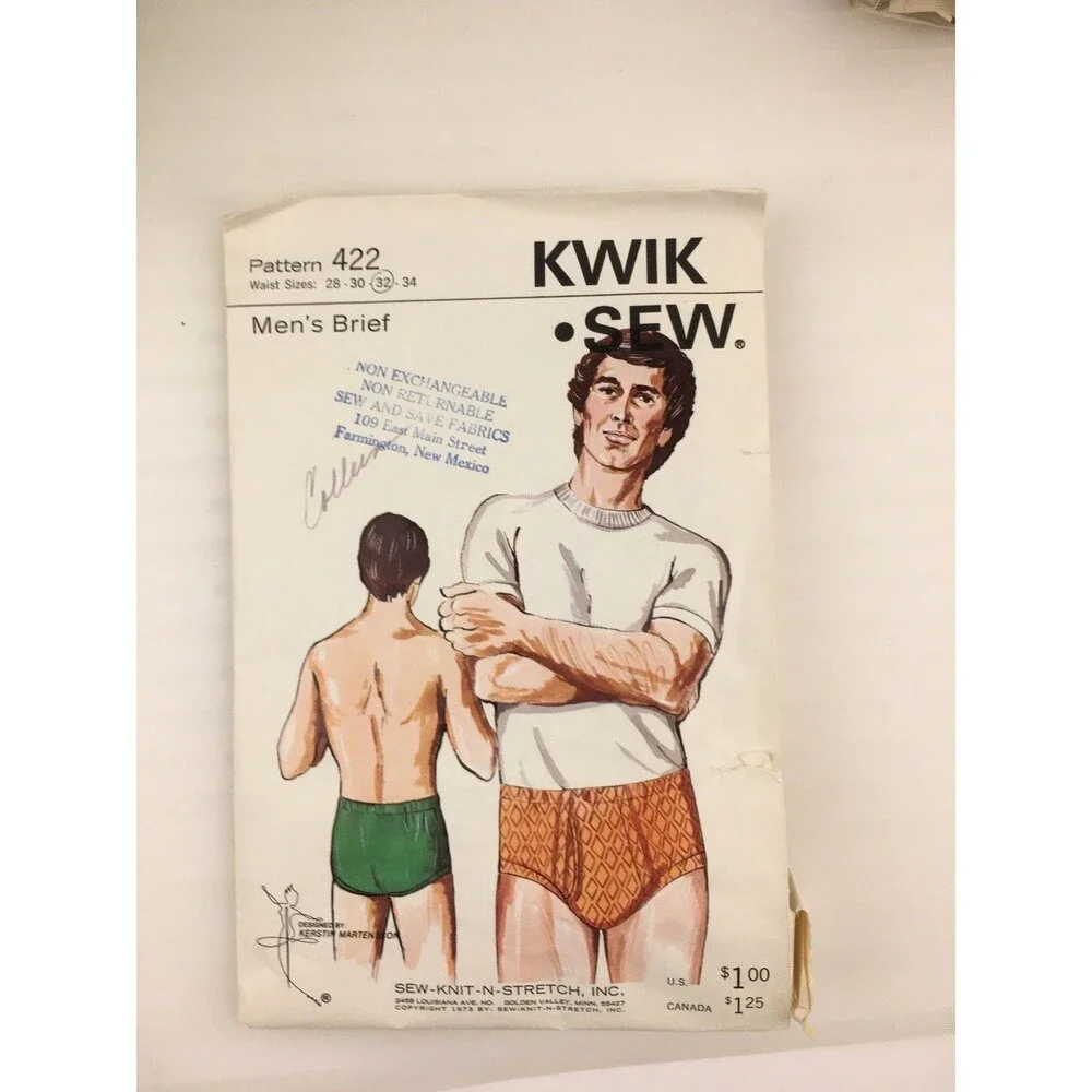 Brief Underwear Mens Size 28-32 CUT 32 Pattern 422 Vtg 70s